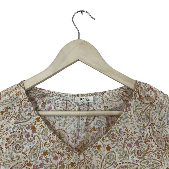 ANA A New Approach X-Small Peasant Botanical Top Boho V-Neck Cotton Rayon Womens - Picture 6 of 15